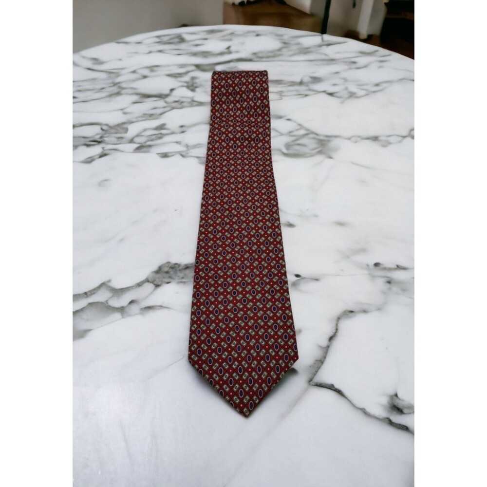 Claybrooke Mens Tie Red Blue Gray Geometric Pure Silk Classic Width 57x3.5"